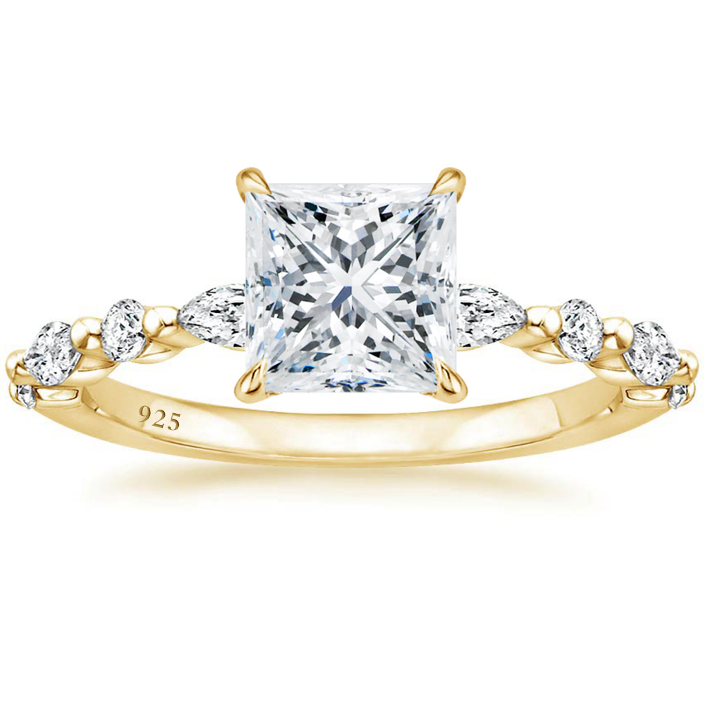 925 Sterling Silver Ring CZ Engagement ring Olive pointed shape and round square crystal zircon wedding ring ladies