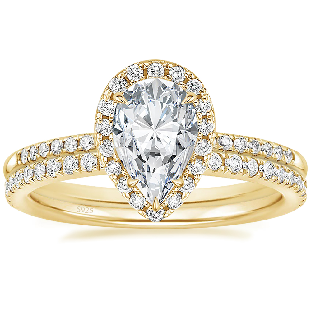 925 Sterling Silver square crystal Zircon wedding ring Teardrop bridal ring