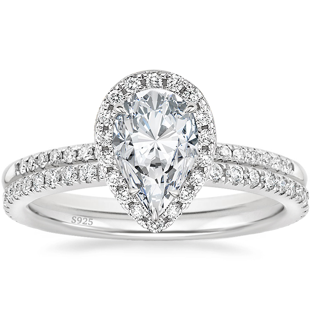 925 Sterling Silver square crystal Zircon wedding ring Teardrop bridal ring