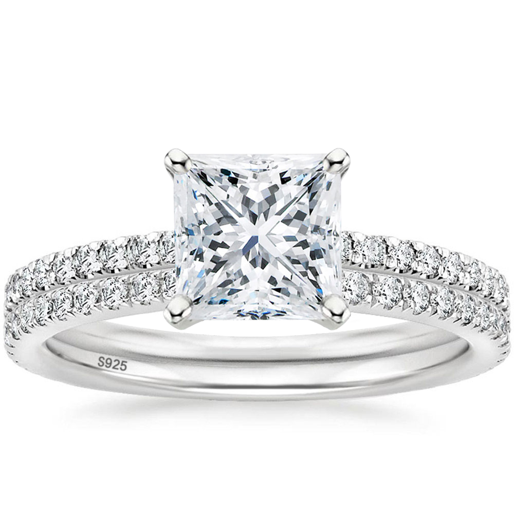 2CT 925 Sterling Silver Bridal Ring Set Princess Cut CZ Engagement Ring Promise Ring for her wedding