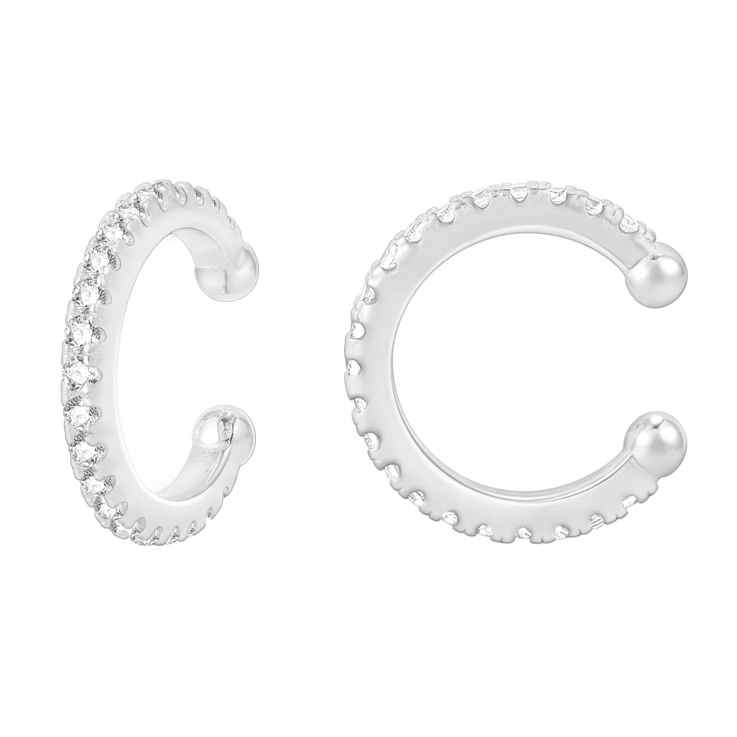 925 Sterling Silver Cubic Zirconia Sparkling Round Hold Ear Cuff Earrings