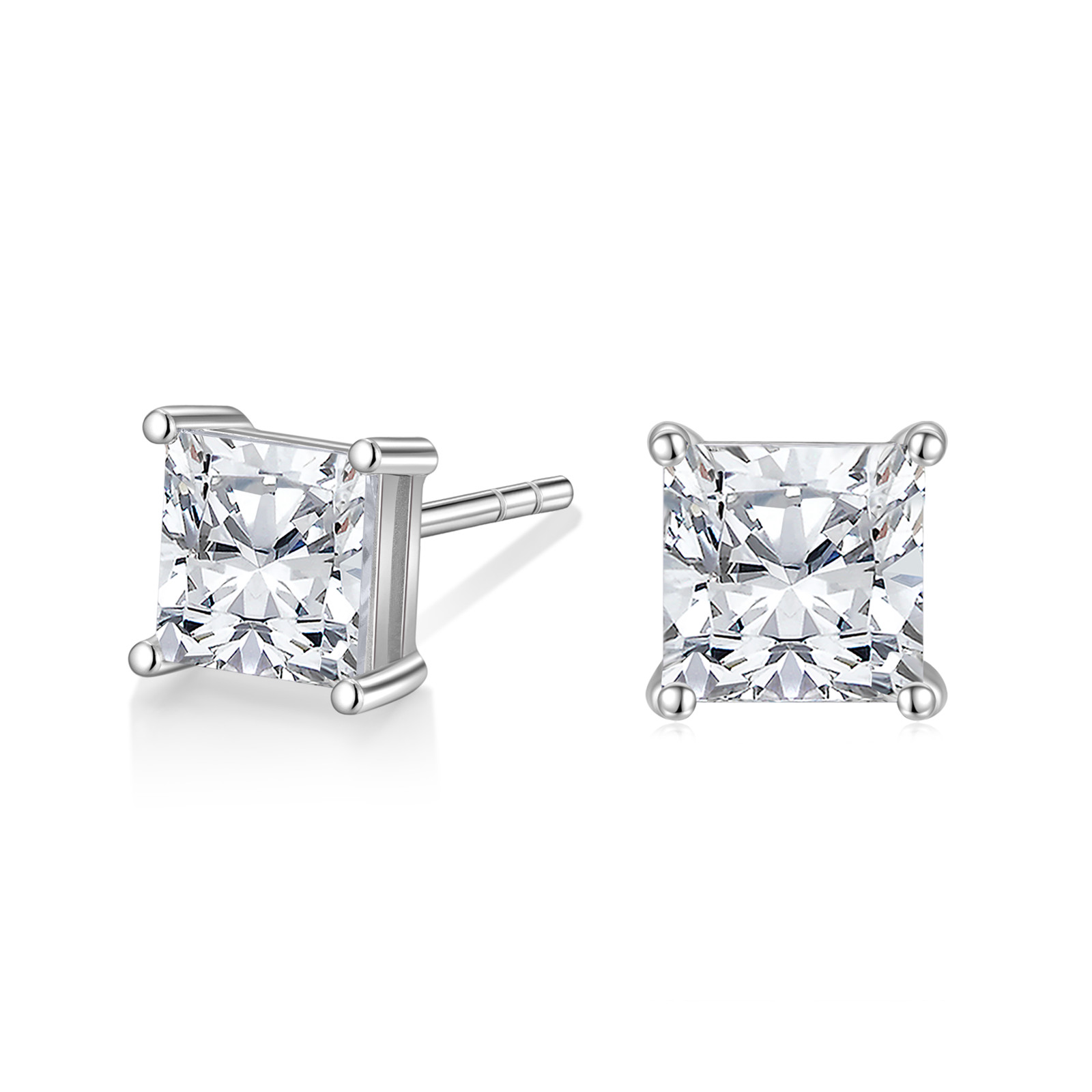925 Sterling Silver Round Cut and Princess Cut Cubic zirconia earrings