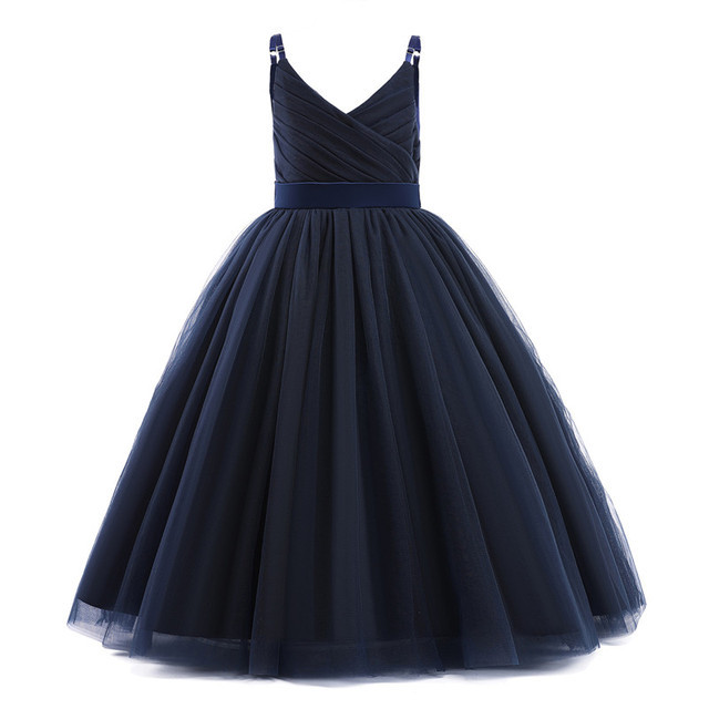 Fashion Girl Lace Bridesmaid V-neck Dress Long A-line Wedding Dress Tulle Party dress