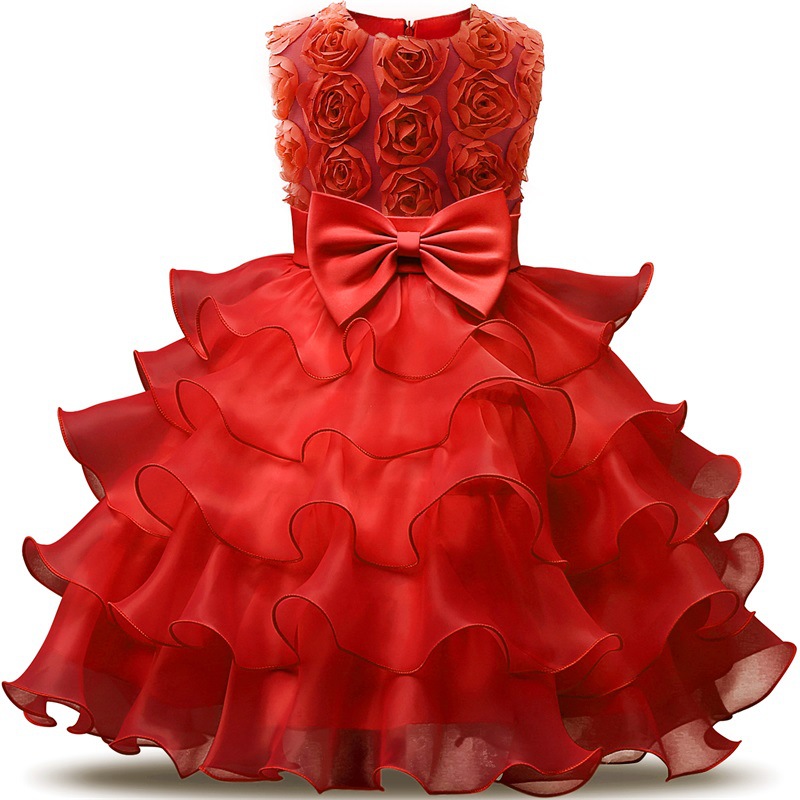 Hot three-dimensional Rose Princess dress multi-layer mesh pompadour skirt Flower child dress lace tutu
