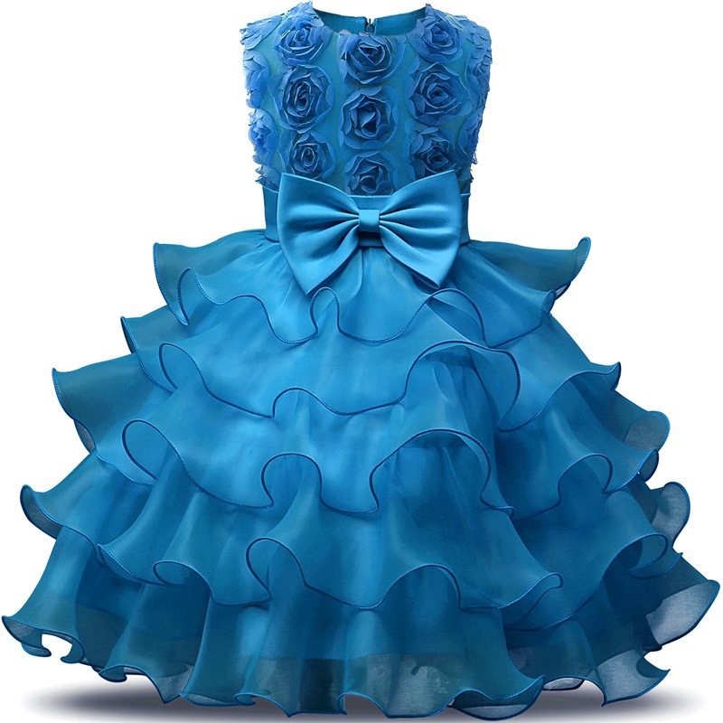 Hot three-dimensional Rose Princess dress multi-layer mesh pompadour skirt Flower child dress lace tutu