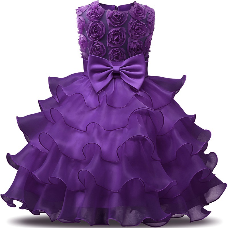 Hot three-dimensional Rose Princess dress multi-layer mesh pompadour skirt Flower child dress lace tutu