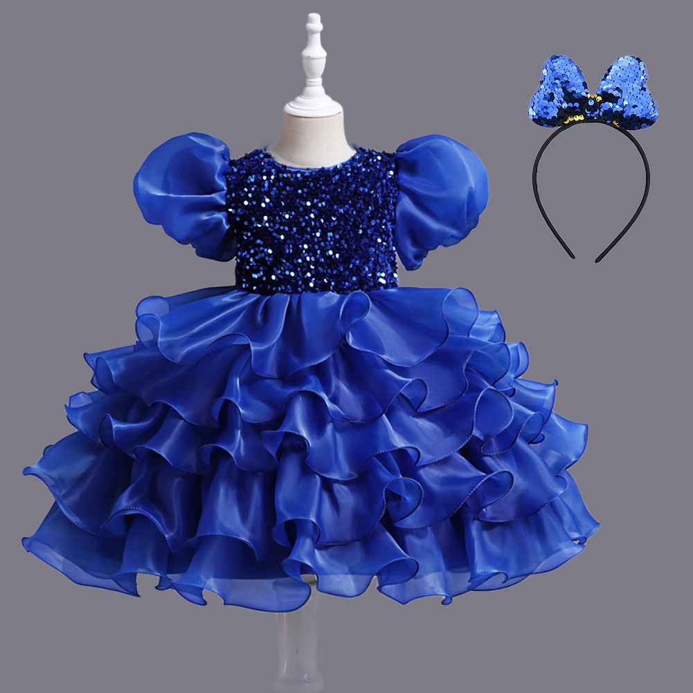 New girls' dress Princess Dress Puffed sleeve sequin tulle dress performance birthday dress