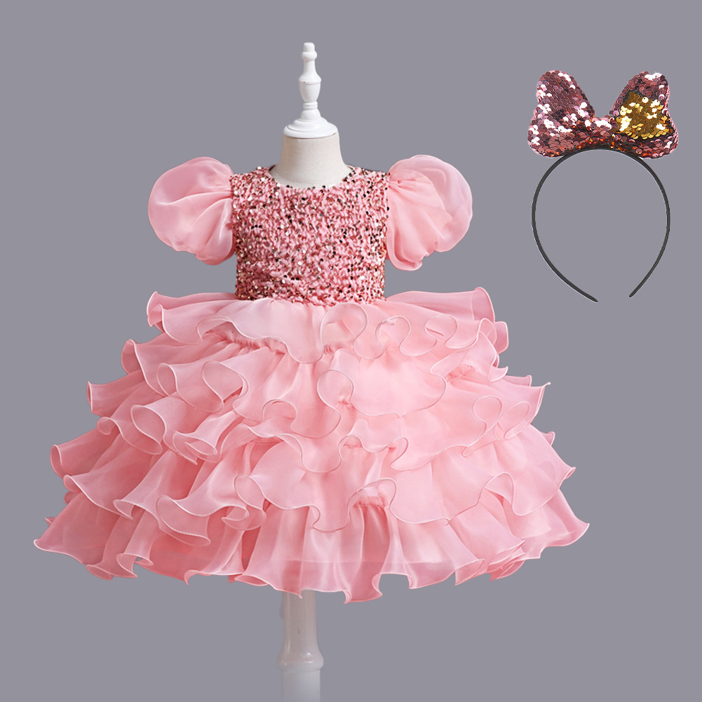 New girls' dress Princess Dress Puffed sleeve sequin tulle dress performance birthday dress