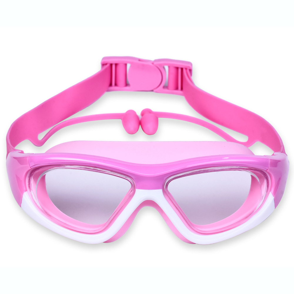 Hd children's swim goggles anti-fog large frame goggles comfortable silicone ear plugs