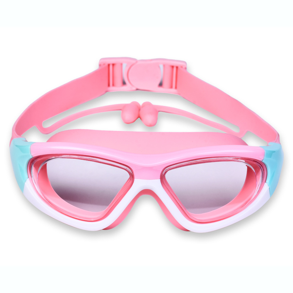 Hd children's swim goggles anti-fog large frame goggles comfortable silicone ear plugs