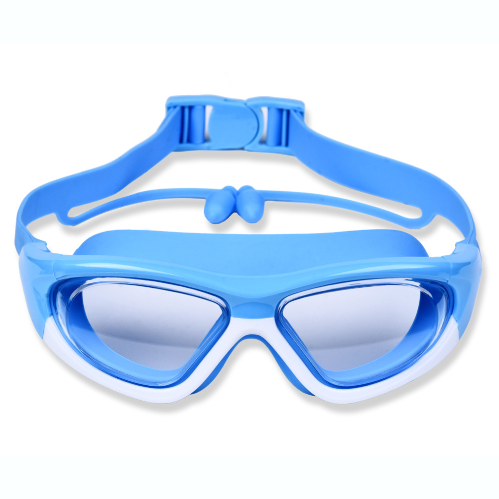 Hd children's swim goggles anti-fog large frame goggles comfortable silicone ear plugs