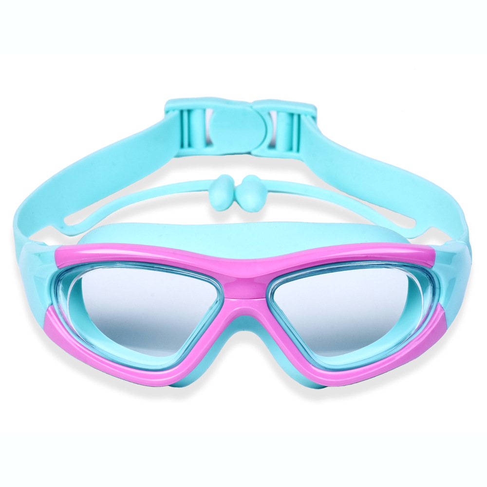 Hd children's swim goggles anti-fog large frame goggles comfortable silicone ear plugs