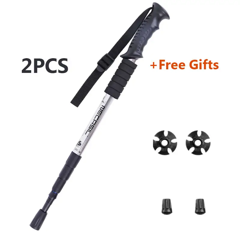 Light aircraft grade aluminum trekking pole with extended downward grip plus tip kit  (two pieces)