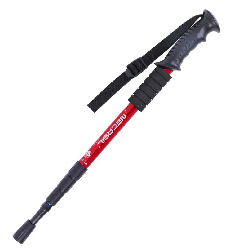 Light aircraft grade aluminum trekking pole with extended downward grip plus tip kit  (two pieces)