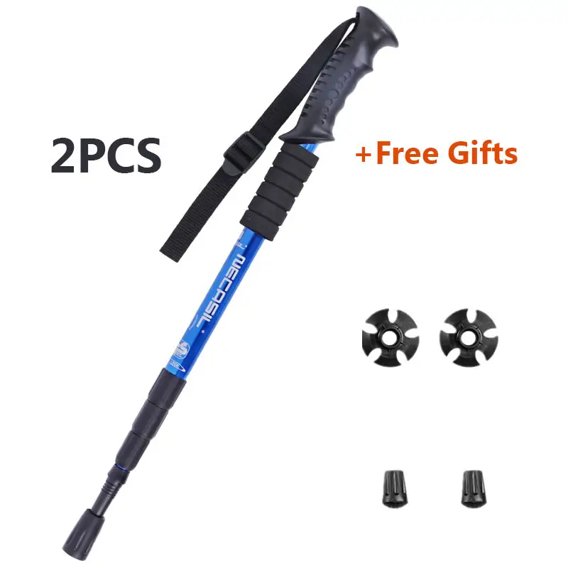 Light aircraft grade aluminum trekking pole with extended downward grip plus tip kit  (two pieces)