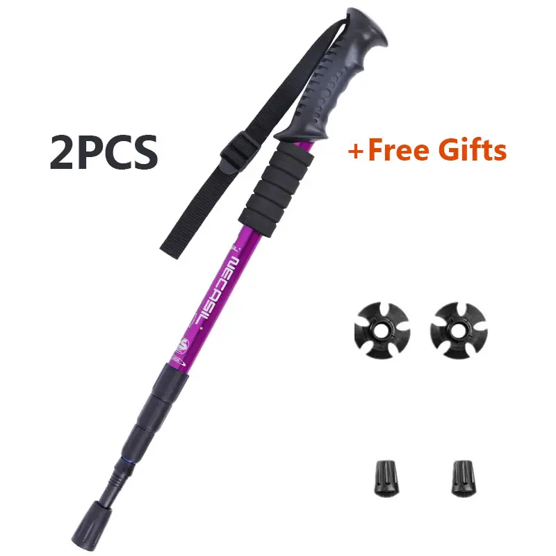 Light aircraft grade aluminum trekking pole with extended downward grip plus tip kit  (two pieces)