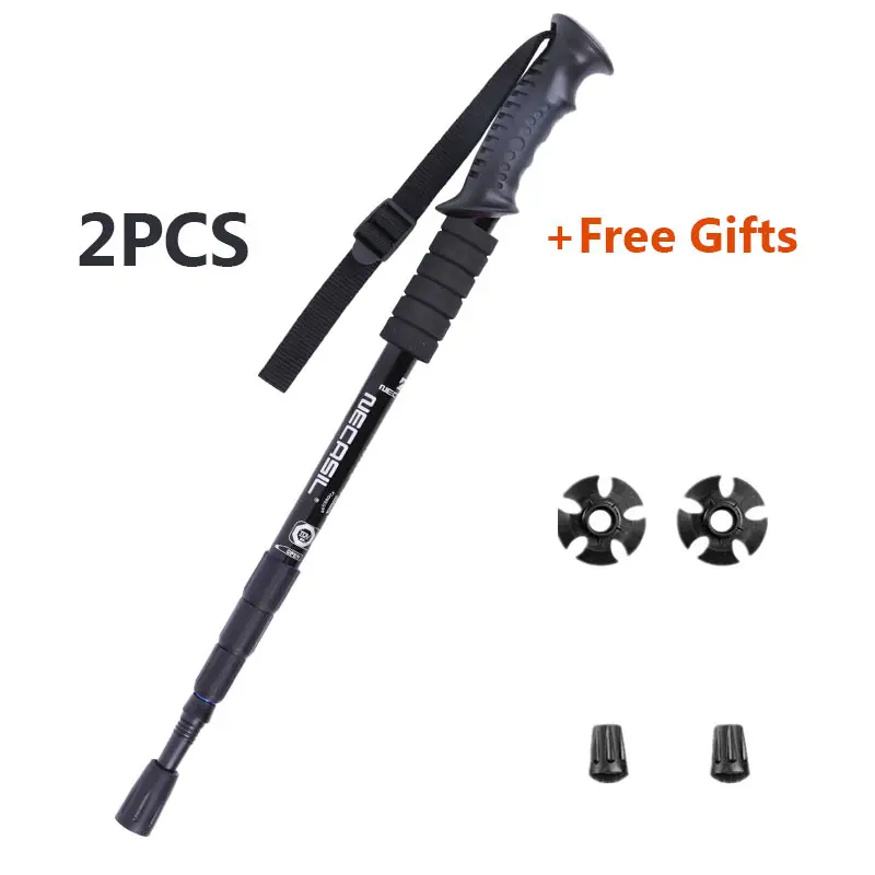 Light aircraft grade aluminum trekking pole with extended downward grip plus tip kit  (two pieces)
