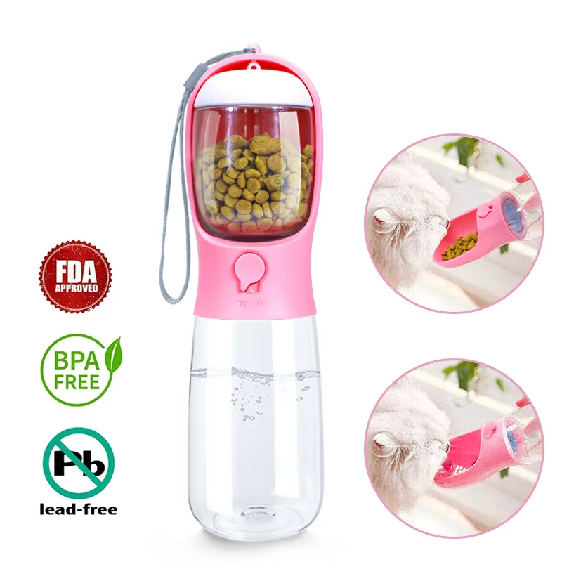 Dog Water Bottle 2-in-1 leak-proof portable pet water bottle with food container, ideal for walking hikes