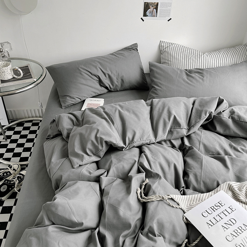 Light solid color double quilt cover washed cotton skin scrub comforter cover