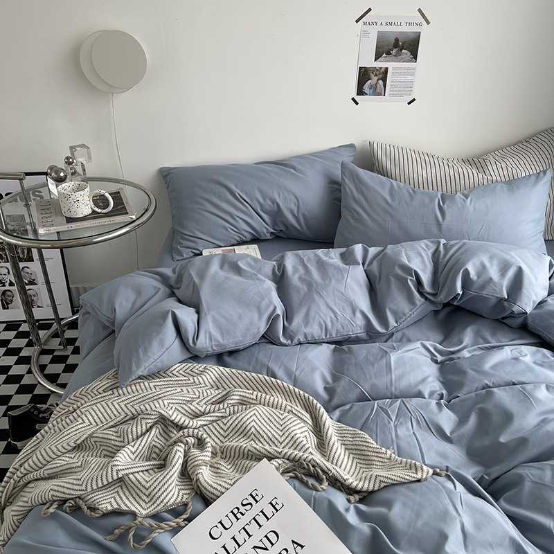 Light solid color double quilt cover washed cotton skin scrub comforter cover