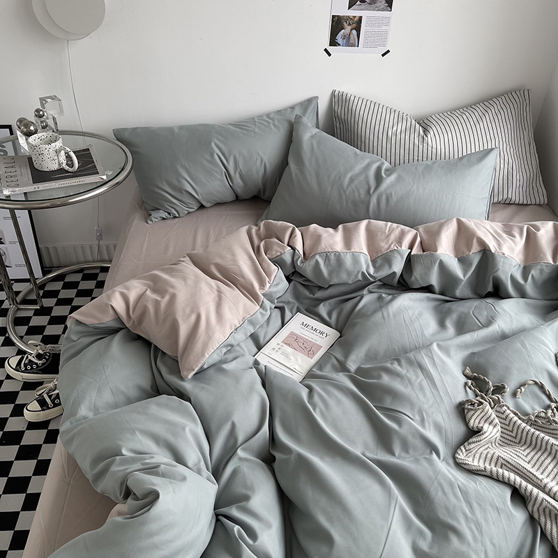Light solid color double quilt cover washed cotton skin scrub comforter cover
