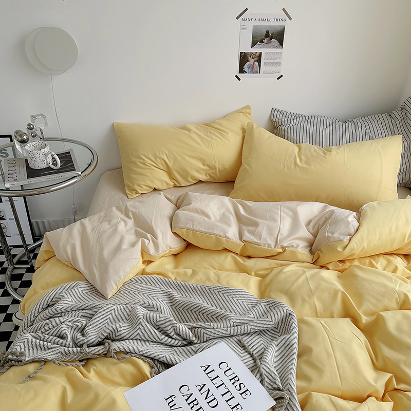 Light solid color double quilt cover washed cotton skin scrub comforter cover
