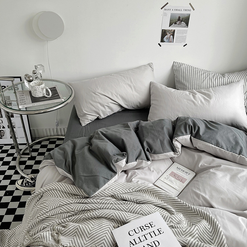 Light solid color double quilt cover washed cotton skin scrub comforter cover