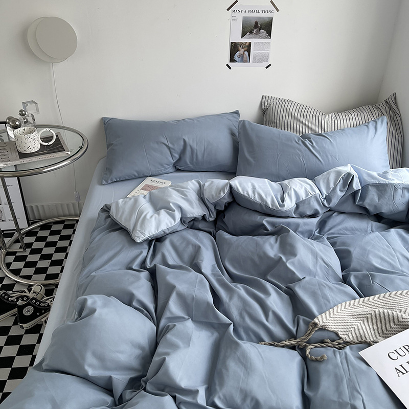 Light solid color double quilt cover washed cotton skin scrub comforter cover