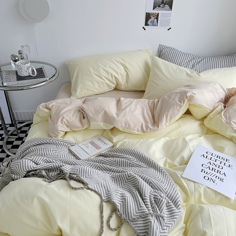 Light solid color double quilt cover washed cotton skin scrub comforter cover