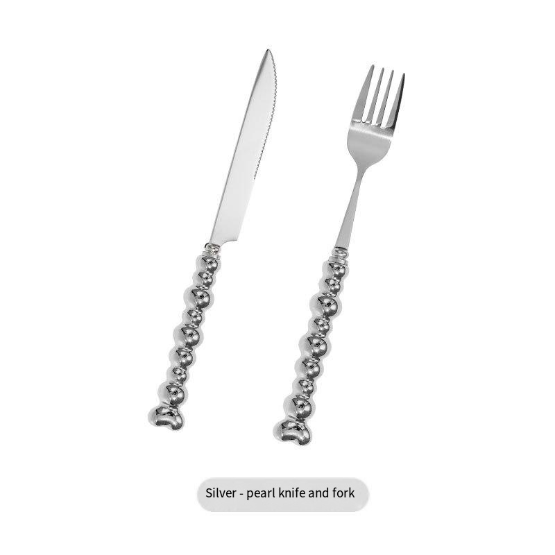 Light luxury pearl handle knife, fork and spoon Western stainless steel tableware set
