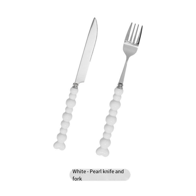 Light luxury pearl handle knife, fork and spoon Western stainless steel tableware set