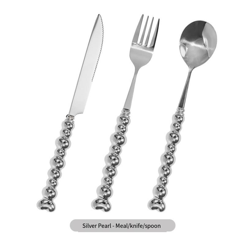 Light luxury pearl handle knife, fork and spoon Western stainless steel tableware set