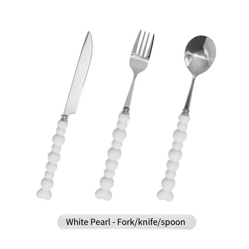 Light luxury pearl handle knife, fork and spoon Western stainless steel tableware set
