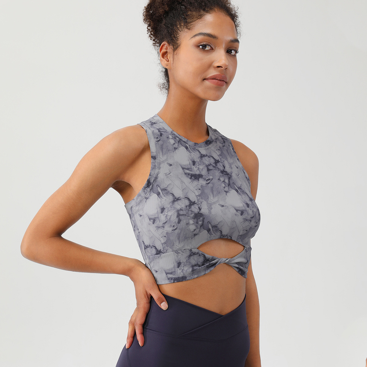 Printed tie dye yoga vest for women lulu Beauty Back Yoga Dress for women ribbed high neck Yoga bra