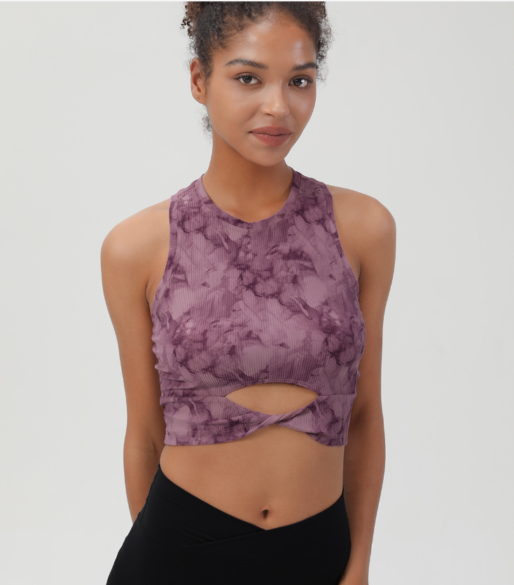 Printed tie dye yoga vest for women lulu Beauty Back Yoga Dress for women ribbed high neck Yoga bra