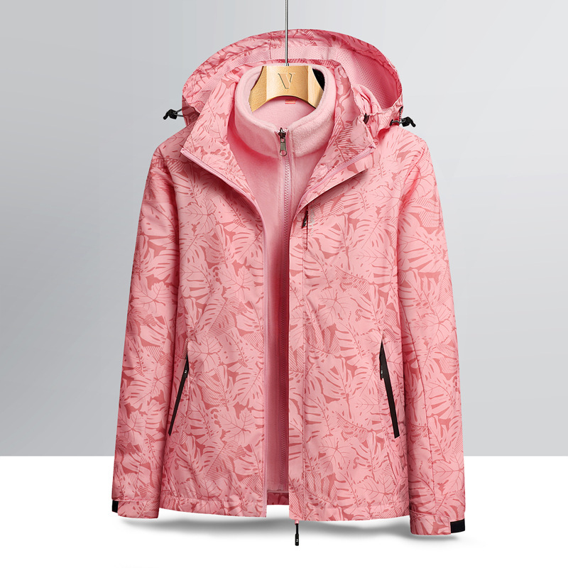 Outdoor 3-in-1 hardshell jacket for male and female couples with removable inner liner