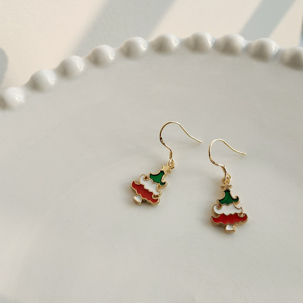S925 Silver Needle Christmas Earrings Feminine Drop glaze festive earrings/Available from 2 pieces