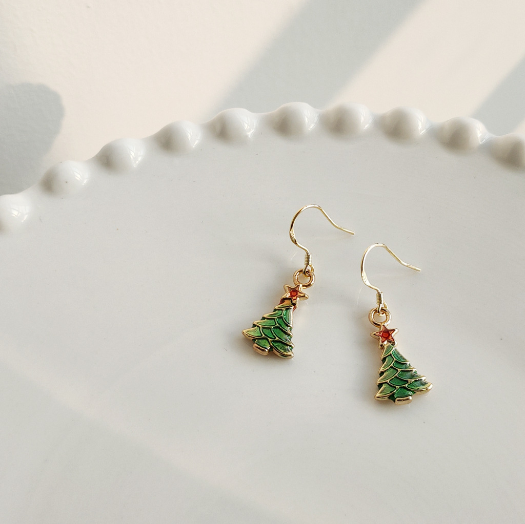 S925 Silver Needle Christmas Earrings Feminine Drop glaze festive earrings/Available from 2 pieces