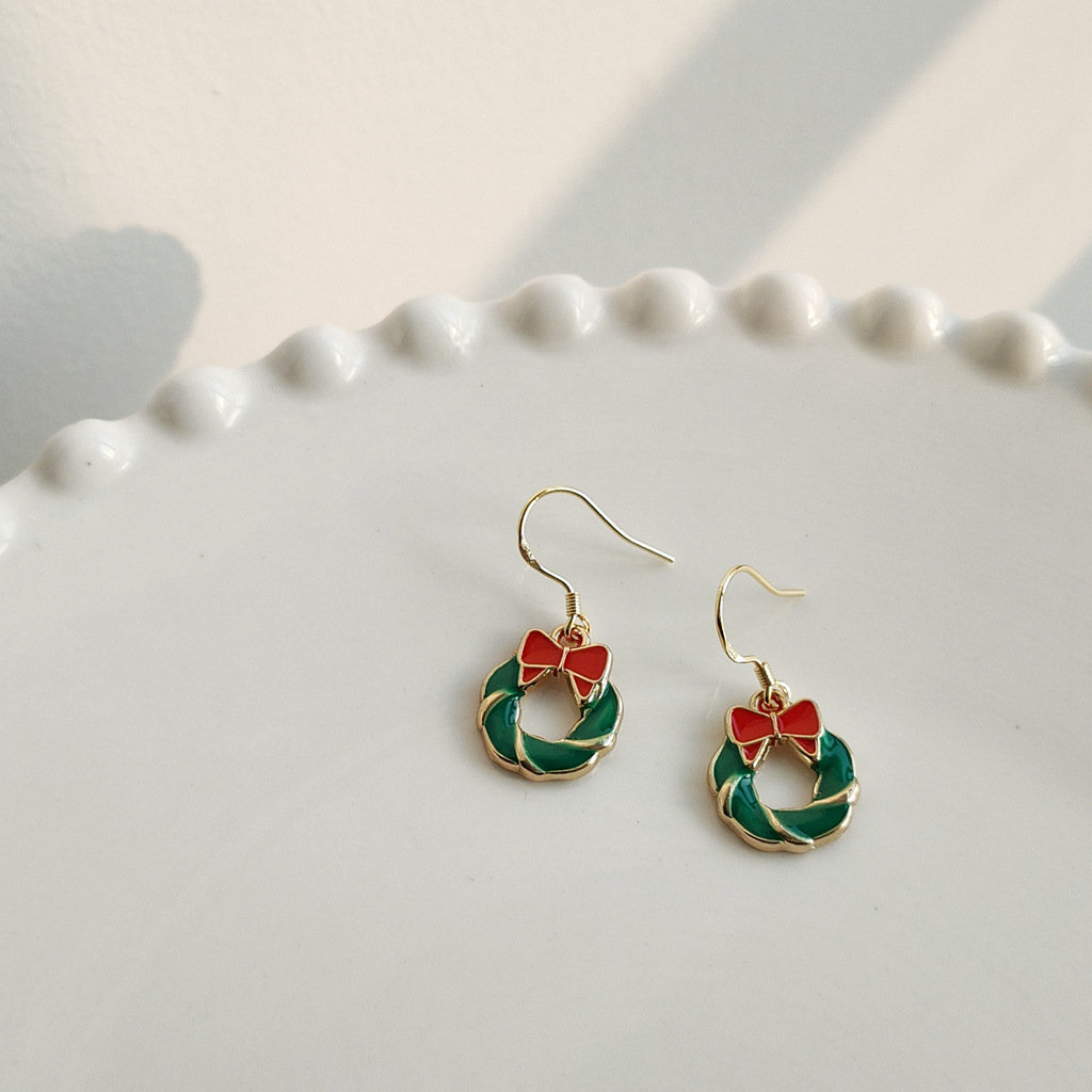 S925 Silver Needle Christmas Earrings Feminine Drop glaze festive earrings/Available from 2 pieces