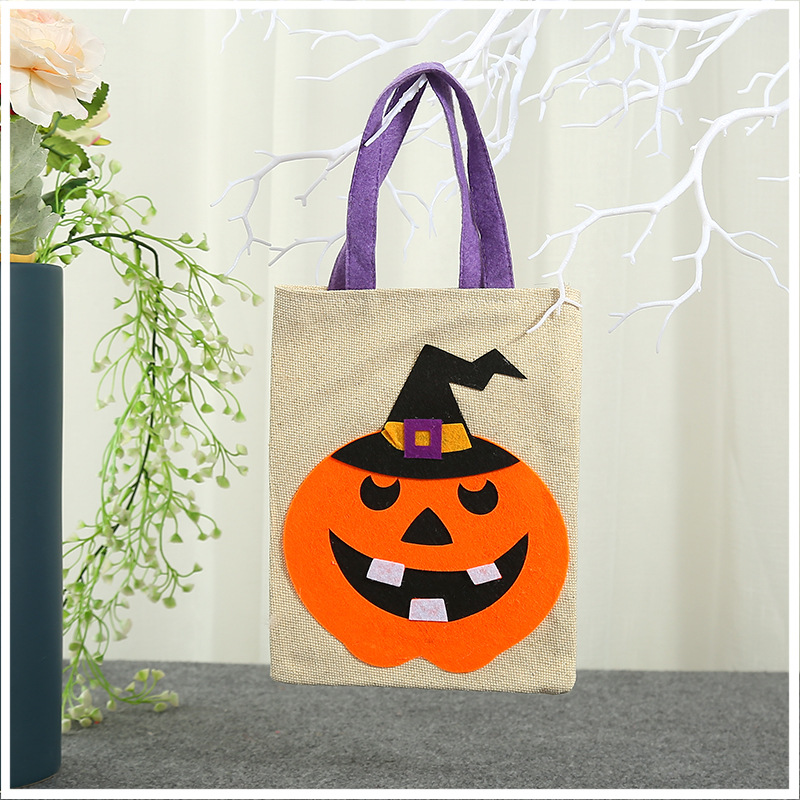 Halloween linen tote bag Candy bag Halloween pumpkin bag jewelry gift bag