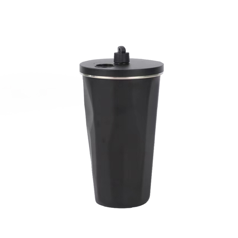 Retractable coffee cup with straw -304 stainless steel - vacuum seal cap Rhomboid cup - Double decker car cup