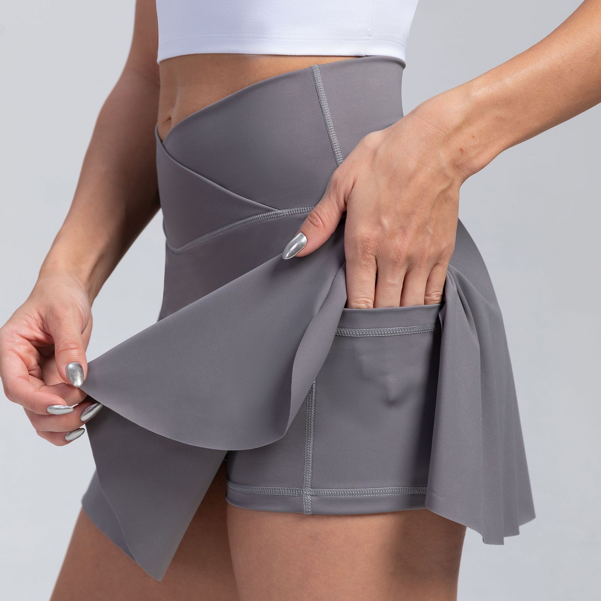 Yoga short skirt - Fake two culottes - Sports tennis shorts - Fitness running short culottes - high waist pocket women
