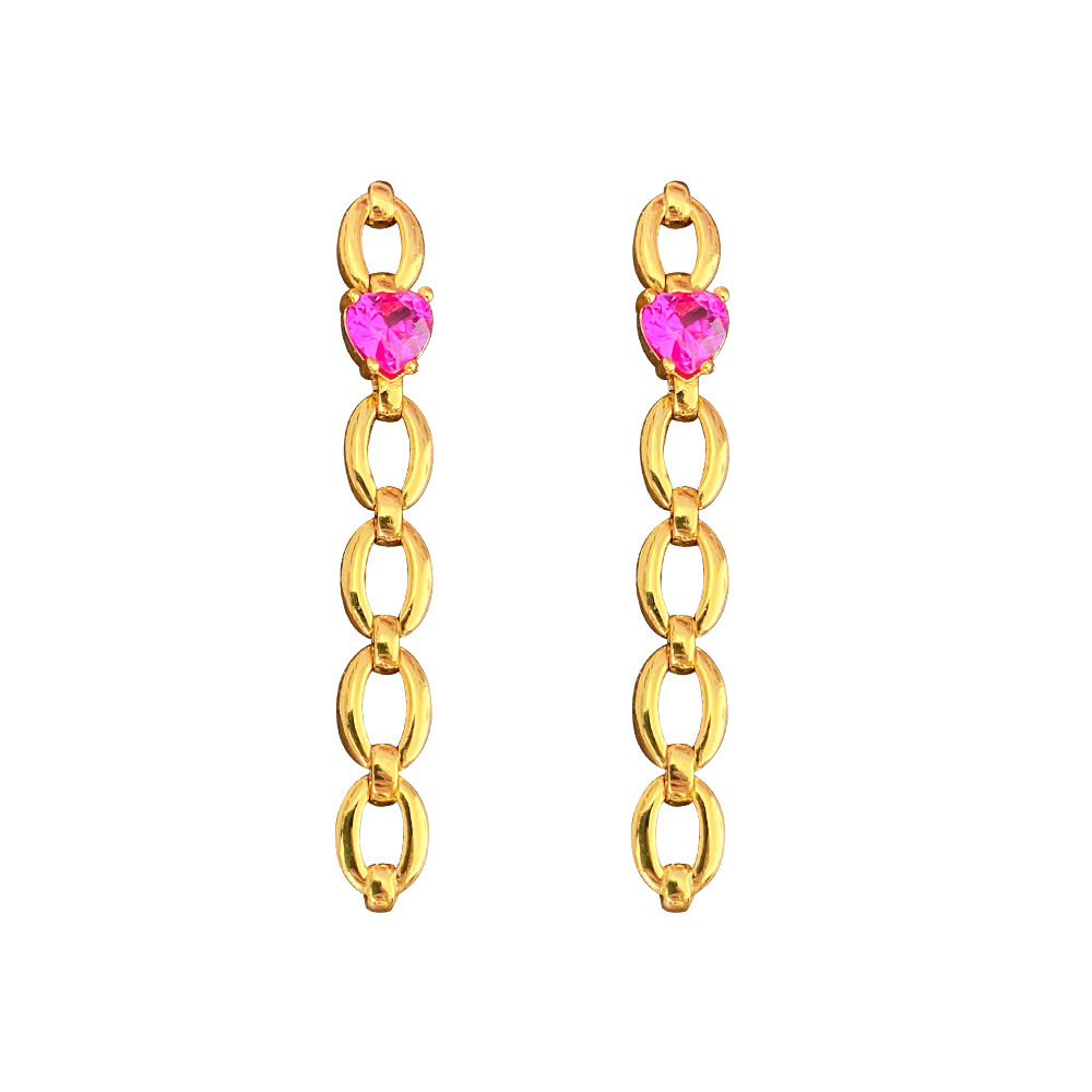 Fashion Interlocking Chain Eardrop -Love Heart Zircon Earrings- Plated Gold Chain- Long Earrings Jewelry For Women