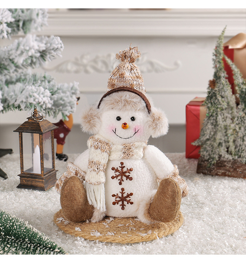 Christmas Snowman figure - Warm brown knit doll - living room sofa home decoration