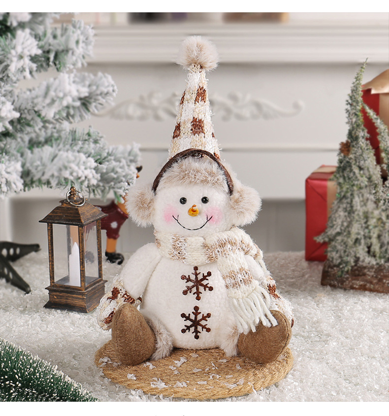 Christmas Snowman figure - Warm brown knit doll - living room sofa home decoration