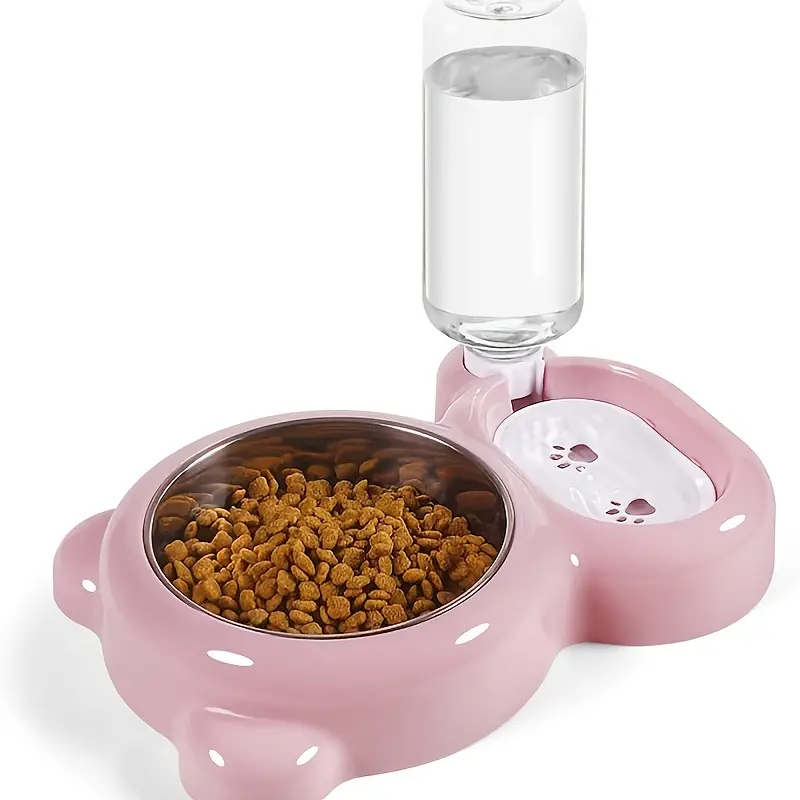 Double Bowls with Automatic Water Dispenser Bottle: The Perfect Pet Water & Food Bowl Set for Small Dogs & Cats!