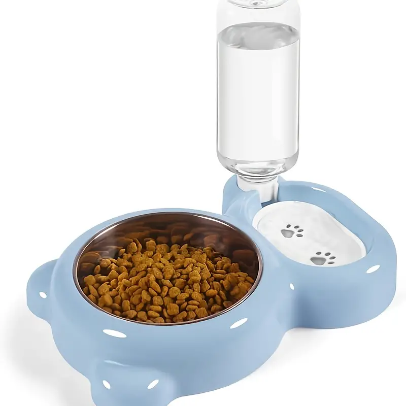 Double Bowls with Automatic Water Dispenser Bottle: The Perfect Pet Water & Food Bowl Set for Small Dogs & Cats!