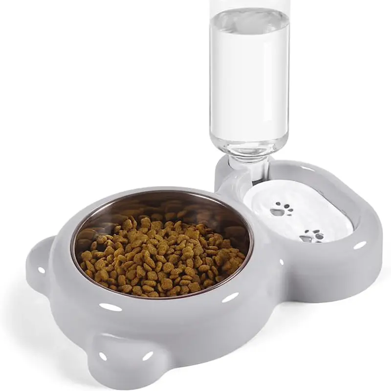 Double Bowls with Automatic Water Dispenser Bottle: The Perfect Pet Water & Food Bowl Set for Small Dogs & Cats!
