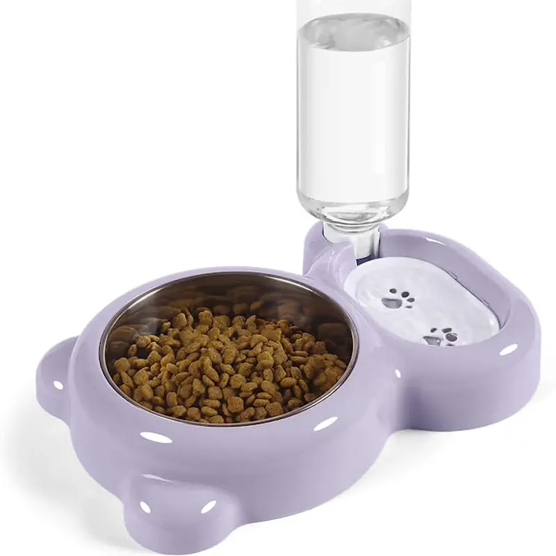 Double Bowls with Automatic Water Dispenser Bottle: The Perfect Pet Water & Food Bowl Set for Small Dogs & Cats!
