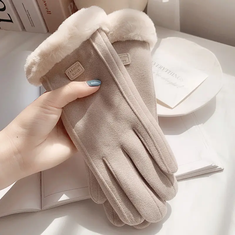 Women's Stylish Suede Biker Gloves，Fleece Lined for Maximum Warmth